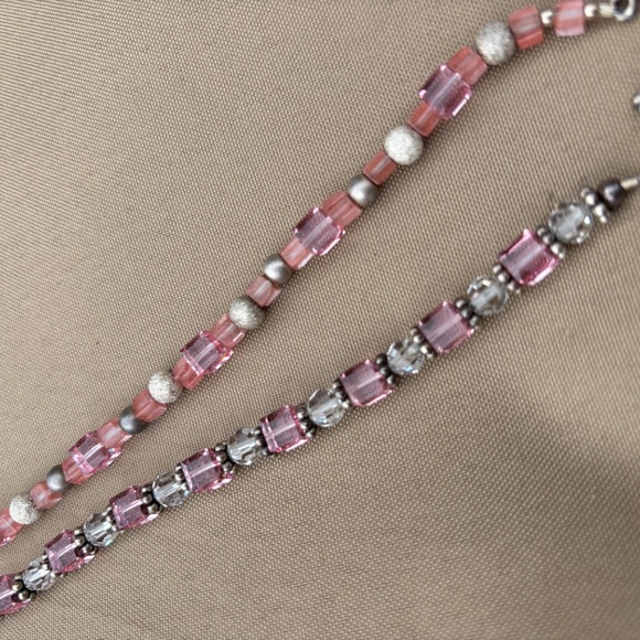 2 Handmade Pink & Clear Crystal w/ Silver Accents Bracelets - Picture 10 of 15